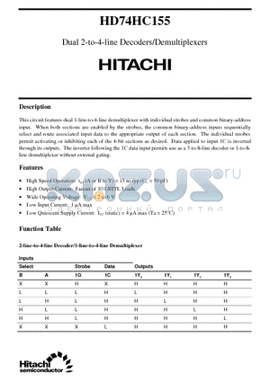 HD74HC155 datasheet - Dual 2-to-4-line Decoders/Demultiplexers