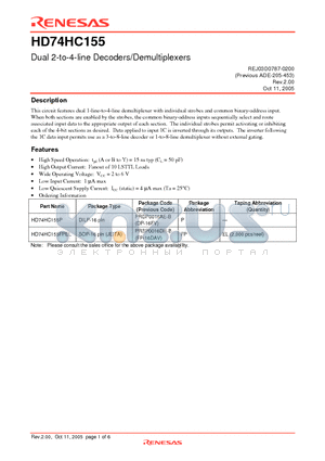 HD74HC155P datasheet - Dual 2-to-4-line Decoders/Demultiplexers