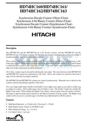 HD74HC160 datasheet - Synchronous Decade,4-bit Binary,Counter(Direct Clear,Synchronous Clear)