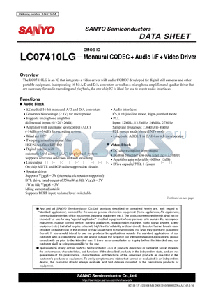 LC07410LG datasheet - Monaural CODEC  Audio I/F  Video Driver