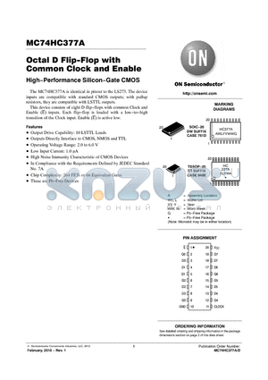 MC74HC377ADTR2G datasheet - Octal D Flip-Flop with Common Clock and Enable High−Performance Silicon−Gate CMOS