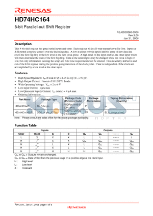 HD74HC164P datasheet - 8-bit Parallel-out Shift Register