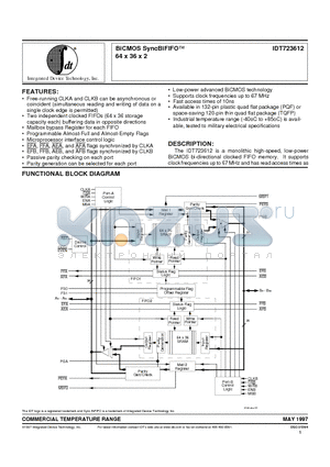 IDT723612L15PQF datasheet - BiCMOS SyncBiFIFOO 64 x 36 x 2