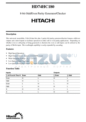HD74HC180 datasheet - 8-bit Odd/Even Parity Generator/Checker