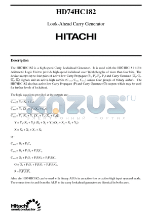 HD74HC182 datasheet - Look-Ahead Carry Generator
