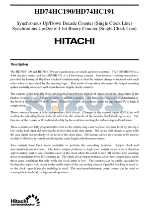 HD74HC191 datasheet - Synchronous Up/Down Decade,4-bit Binary Counter(Single Clock Line)