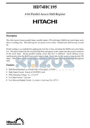 HD74HC195 datasheet - 4-bit Parallel-Access Shift Register