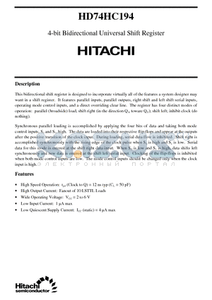HD74HC194 datasheet - 4-bit Bidirectional Universal Shift Register