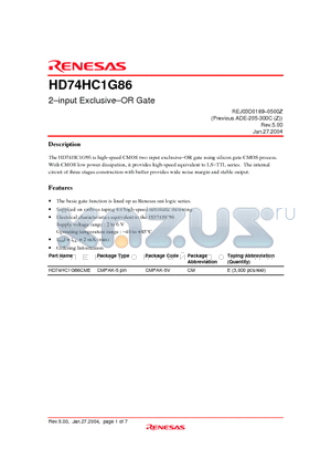 HD74HC1G86CME datasheet - 2-input Exclusive-OR Gate