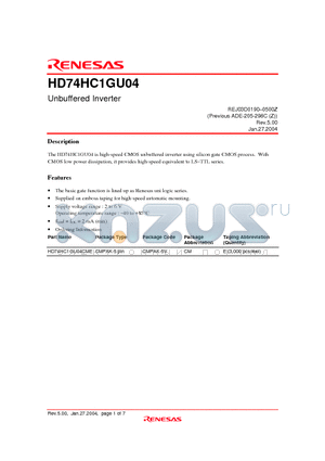 HD74HC1GU04 datasheet - Unbuffered Inverter