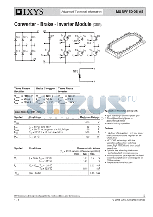 MUBW50-06A8 datasheet - Converter - Brake - Inverter Module (CBI3)