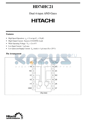 HD74HC21 datasheet - Dual 4-input AND Gates
