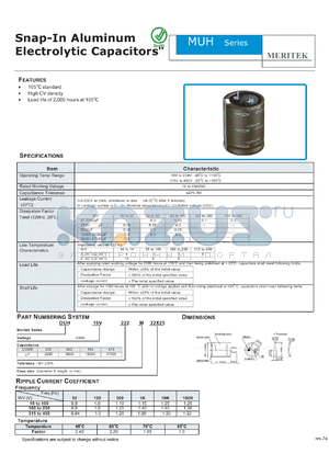 MUH16V222M22X25 datasheet - Snap-In Aluminum Electrolytic Capacitors