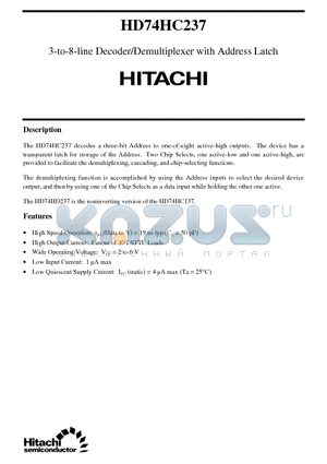 HD74HC237 datasheet - 3-to-8-line Decoder/Demultiplexer with Address Latch