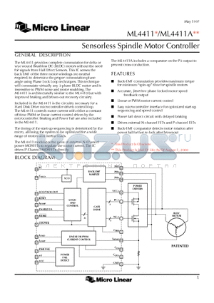 ML4411 datasheet - Sensorless Spindle Motor Controller