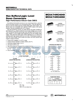 MC74HC4050 datasheet - Hex Buffers/Logic-Level Down Converters