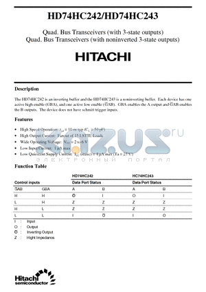 HD74HC242 datasheet - Quad. Bus Transceivers (with 3-state outputs),Quad. Bus Transceivers (with noninverted 3-state outputs)