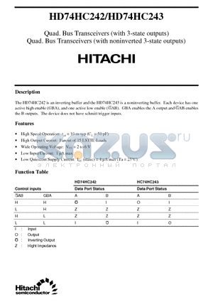 HD74HC243 datasheet - Quad. Bus Transceivers (with 3-state outputs),Quad. Bus Transceivers (with noninverted 3-state outputs)