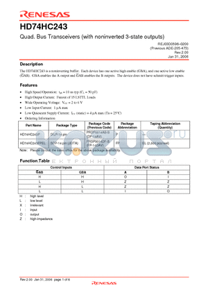 HD74HC243P datasheet - Quad. Bus Transceivers (with noninverted 3-state outputs)