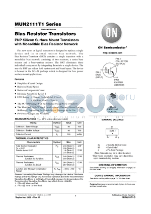 MUN2111T1 datasheet - Bias Resistor Transistors