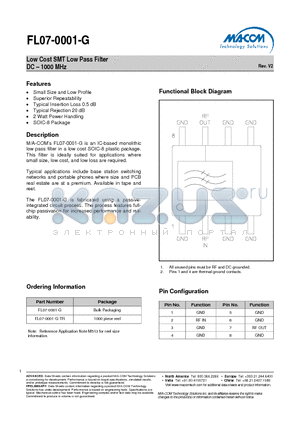 FL07-0001-G datasheet - Low Cost SMT Low Pass Filter DC - 1000 MHz