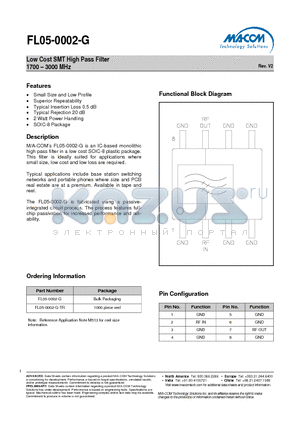 FL05-0002-G-TR datasheet - Low Cost SMT High Pass Filter 1700 - 3000 MHz