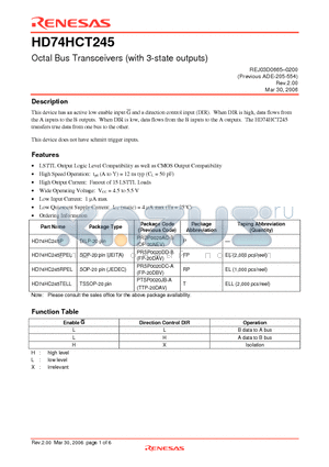 HD74HC245FPEL datasheet - Octal Bus Transceivers (with 3-state outputs)