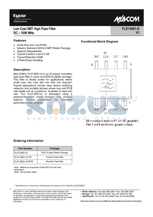 FL07-0001-G-TR datasheet - Low Cost SMT High Pass Filter DC - 1000 MHz