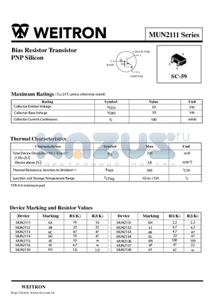 MUN2112 datasheet - Bias Resistor Transistor PNP Silicon