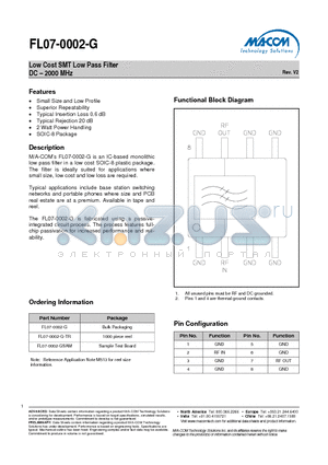 FL07-0002-G datasheet - Low Cost SMT Low Pass Filter DC - 2000 MHz