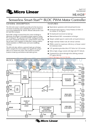 ML4428 datasheet - Sensorless Smart-Start BLDC PWM Motor Controller