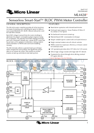 ML4428IP datasheet - Sensorless Smart-Start BLDC PWM Motor Controller