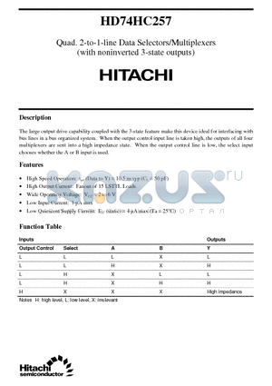 HD74HC257 datasheet - Quad. 2-to-1-line Data Selectors/Multiplexers(with noninverted 3-state outputs)