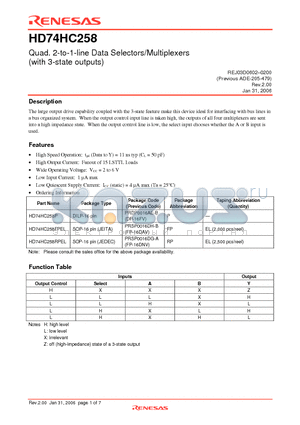 HD74HC258 datasheet - Quad. 2-to-1-line Data Selectors/Multiplexers (with 3-state outputs)