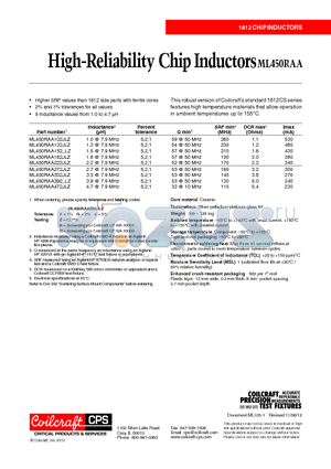 ML450RAA datasheet - High-Reliability Chip Inductors