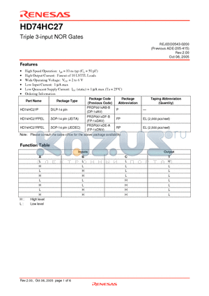 HD74HC27FPEL datasheet - Triple 3-input NOR Gates