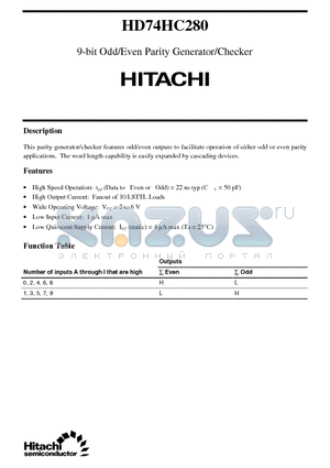 HD74HC280 datasheet - 9-bit Odd/Even Parity Generator/Checker
