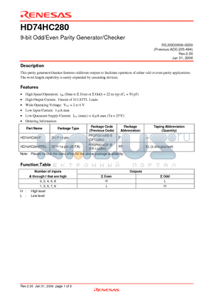 HD74HC280P datasheet - 9-bit Odd/Even Parity Generator/Checker