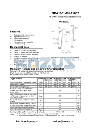 GPA1603 datasheet - 16.0AMP. Glass Passivated Rectifiers