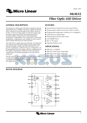 ML4632 datasheet - Fiber Optic LED Driver