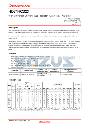 HD74HC323 datasheet - 8-bit Universal Shift/Storage Register (with 3-state Outputs)