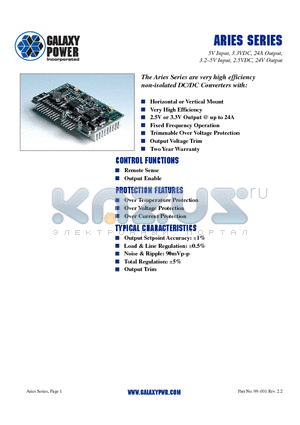 GPA2V5-24V datasheet - ARIES Series 5V Input, 3.3VDC, 24A Output, 3.2-5V Input, 2.5VDC, 24V Output