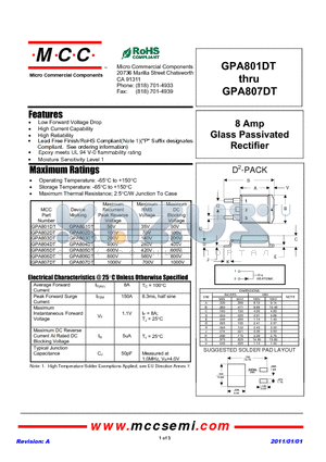 GPA801DT datasheet - 8 Amp Glass Passivated Rectifier