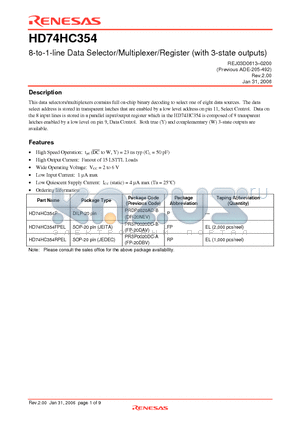 HD74HC354 datasheet - 8-to-1-line Data Selector/Multiplexer/Register (with 3-state outputs)