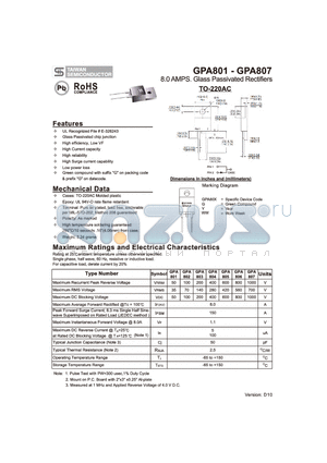 GPA802 datasheet - 8.0 AMPS. Glass Passivated Rectifiers