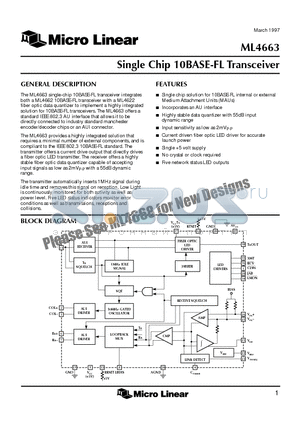 ML4663 datasheet - Single Chip 10BASE-FL Transceiver