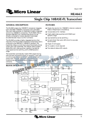 ML4663CQ datasheet - Single Chip 10BASE-FL Transceiver