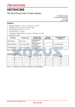 HD74HC366FPEL datasheet - Hex Bus Drivers (with 3-state outputs)