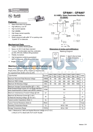 GPA806 datasheet - 8.0 AMPs. Glass Passivated Rectifiers