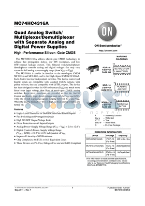 MC74HC4316A_11 datasheet - Quad Analog Switch/Multiplexer/Demultiplexer with Separate Analog and Digital Power Supplies